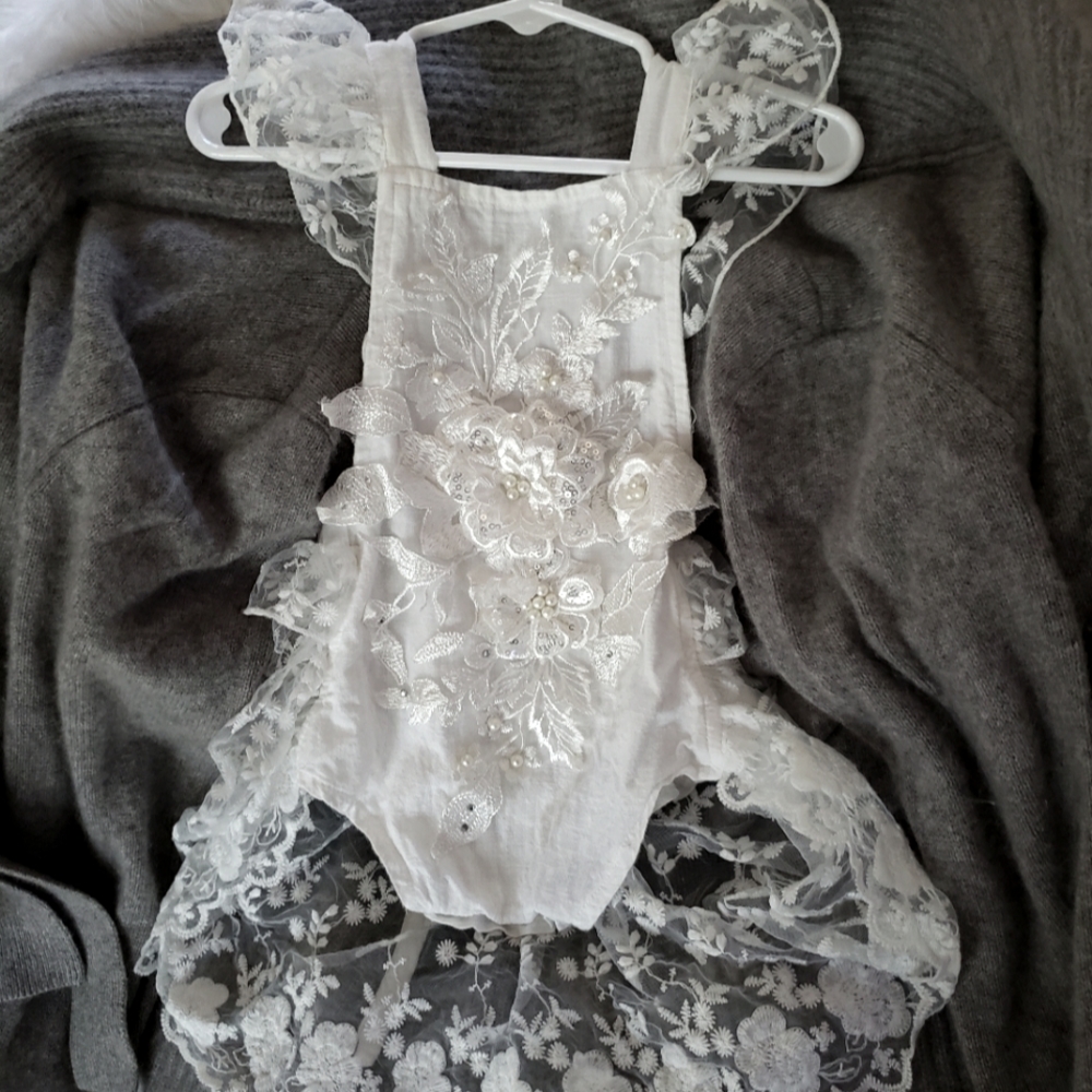 Fancy, Frilly White Sunsuit for Toddler, 12 months